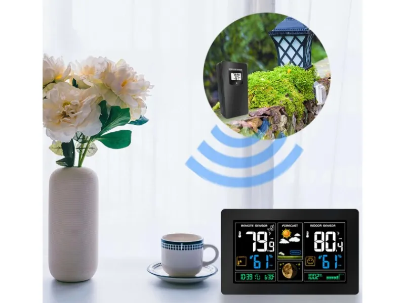 echos Eco-450 Funkwetterstation mit LCD Farbdisplay Wettervorhersage Außensensor