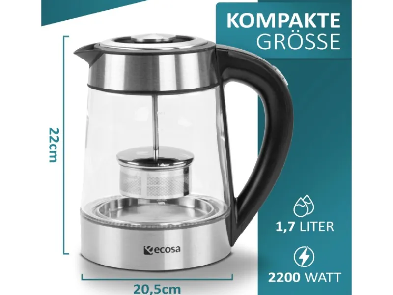 Sale Ecosa EO-650 Wasserkocher mit Temperatureinstellung und Teefilter 1,7 L