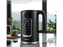 Ecosa EO-693 Wasserkocher schwarz mit Temperatureinstellung 1,7 L< Haushaltsgeräte