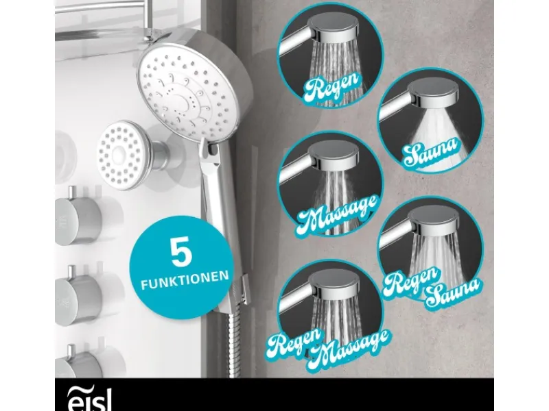 Eisl Duschpaneel Karibik 3 in 1 mit Regendusche Sechs Massagedüsen Weiß< Einhebelmischer