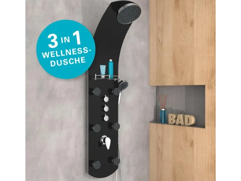 Eisl Duschpaneel Karibik 3 in 1 mit Regendusche Sechs Massagedüsen Schwarz< Einhebelmischer