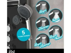 Eisl Duschpaneel Karibik 3 in 1 mit Regendusche Sechs Massagedüsen Schwarz< Einhebelmischer