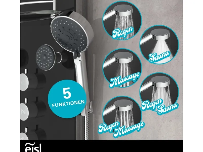 Eisl Duschpaneel Karibik 3 in 1 mit Regendusche Sechs Massagedüsen Schwarz< Einhebelmischer