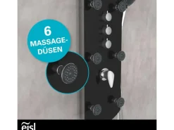 Eisl Duschpaneel Karibik 3 in 1 mit Regendusche Sechs Massagedüsen Schwarz< Einhebelmischer