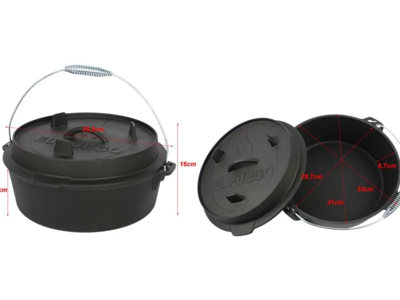 EL Fuego Dutch-Oven Gusseisen 5,6 l Deckel 1,7 l Schwarz< Töpfe