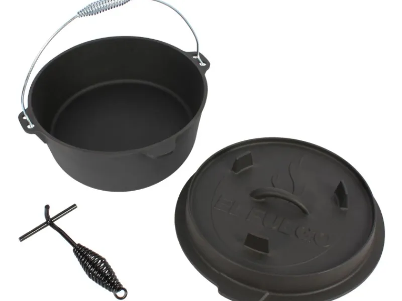 Outlet EL Fuego Dutch-Oven Gusseisen 7,2 l Deckel 1,8 l Schwarz