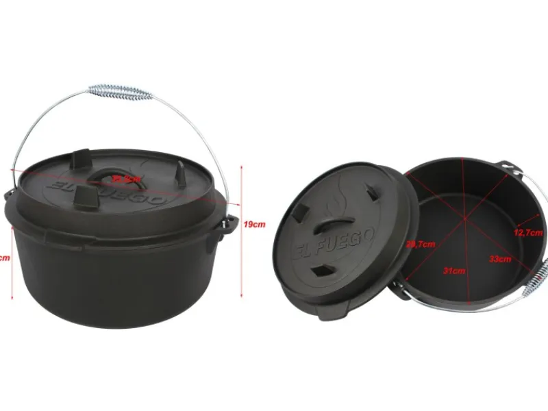 Outlet EL Fuego Dutch-Oven Gusseisen 7,2 l Deckel 1,8 l Schwarz