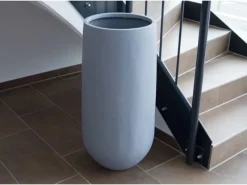 Töpfe<Elegant Einrichten Pflanzkübel Fiberglas Rund-Konisch D26xH56cm Grau