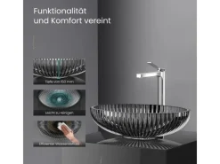 Zubehör Für Küchenarmatur<Emke Aufsatzwaschbecken 51 x 35 x 15 cm Schwarzes Glaswaschbecken Ovaler Waschbecken