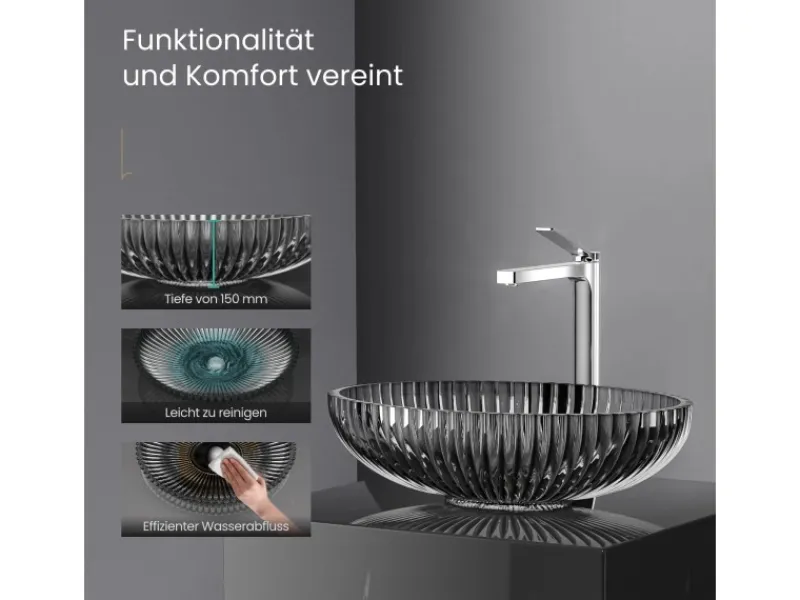 Zubehör Für Küchenarmatur<Emke Aufsatzwaschbecken 51 x 35 x 15 cm Schwarzes Glaswaschbecken Ovaler Waschbecken