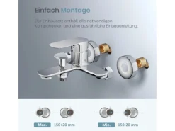 Emke Badarmatur für Badewannen Chrom mit Auslauf Wannenarmatur Einhebelmischer Brausebatterie< Einhebelmischer