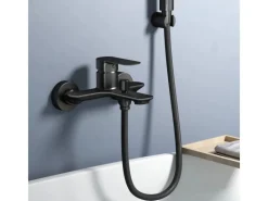 Best Emke Badarmatur für Badewannen Schwarz mit Auslauf Wannenarmatur Einhebelmischer Brausebatterie