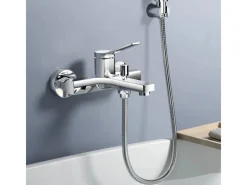 Emke Badewannenarmatur Chrom mit Auslauf Mischbatterie Badewanne Brausebatterie Einhand Wannenbatterie< Einhebelmischer