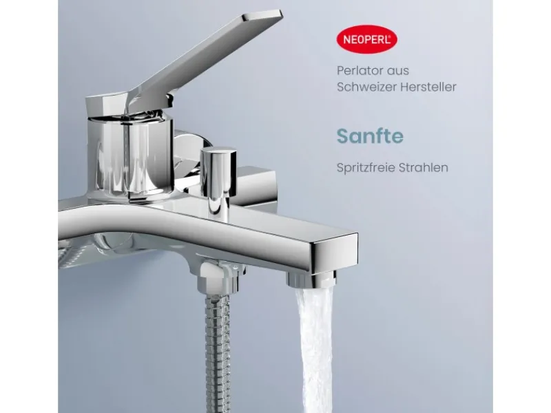 Emke Badewannenarmatur Chrom mit Auslauf Mischbatterie Badewanne Brausebatterie Einhand Wannenbatterie< Einhebelmischer