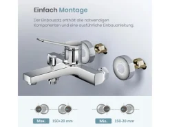 Emke Badewannenarmatur Chrom mit Auslauf Mischbatterie Badewanne Brausebatterie Einhand Wannenbatterie< Einhebelmischer
