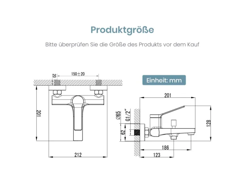 Emke Badewannenarmatur Chrom mit Auslauf Mischbatterie Badewanne Brausebatterie Einhand Wannenbatterie< Einhebelmischer