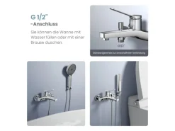 Emke Badewannenarmatur Chrom mit Auslauf Mischbatterie Badewanne Brausebatterie Einhand Wannenbatterie< Einhebelmischer