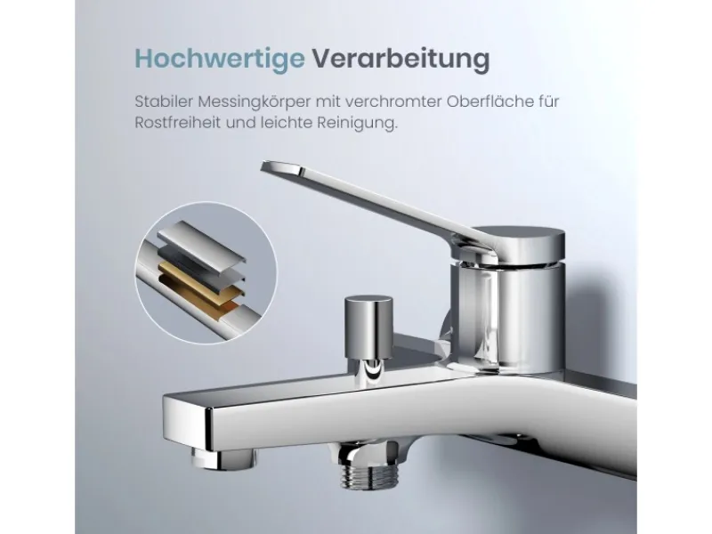 Emke Badewannenarmatur Chrom mit Auslauf Mischbatterie Badewanne Brausebatterie Einhand Wannenbatterie< Einhebelmischer