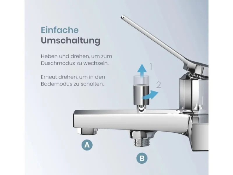 Emke Badewannenarmatur Chrom mit Auslauf Mischbatterie Badewanne Brausebatterie Einhand Wannenbatterie< Einhebelmischer