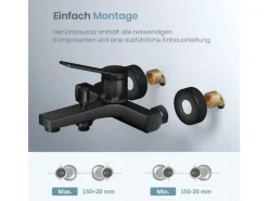 Einhebelmischer<Emke Badewannenarmatur Schwarz mit Auslauf Mischbatterie Badewanne Brausebatterie Einhand Wannenbatterie