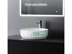 Emke Handwaschbecken 39 x 39 x 12 mm Ovales Keramikwaschbecken Weiß Glänzend< Einhebelmischer