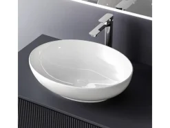 Emke Handwaschbecken 52 x 39,5 x 13 cm Ovales Keramikwaschbecken Weiß Glänzend< Einhebelmischer