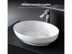 Emke Handwaschbecken 52 x 39,5 x 13 cm Ovales Keramikwaschbecken Weiß Glänzend< Einhebelmischer