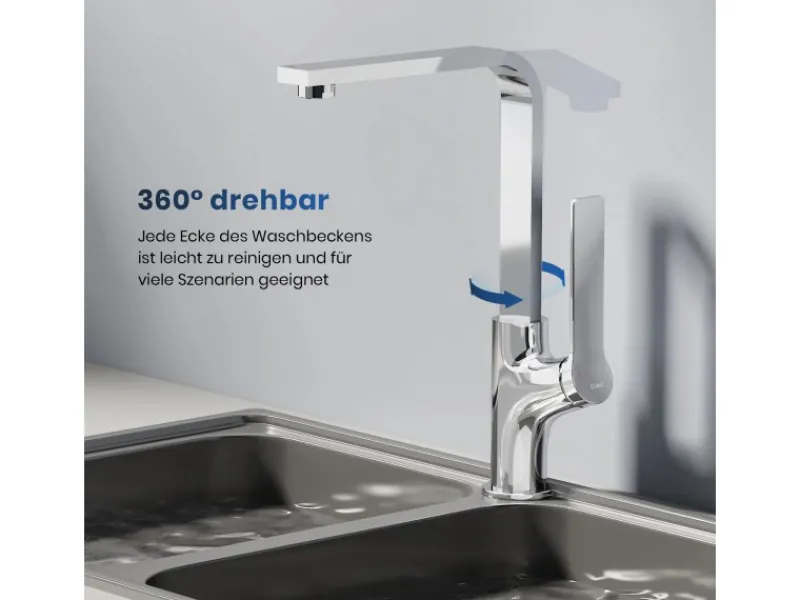Discount Emke Küchenarmatur Chrom im Ultradünnen Design 30x22x10 cm Küchenarmatur Drehbar Wasserhahn