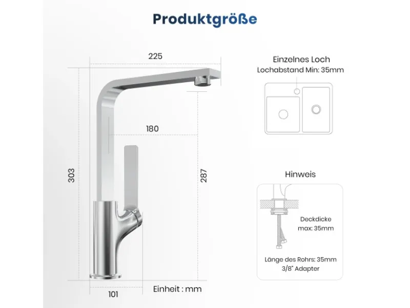 Discount Emke Küchenarmatur Chrom im Ultradünnen Design 30x22x10 cm Küchenarmatur Drehbar Wasserhahn
