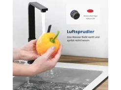 New Emke Küchenarmatur Schwarz Matt im Ultradünnen Design 30x22x10 cm Küchenarmatur Drehbar Wasserhahn