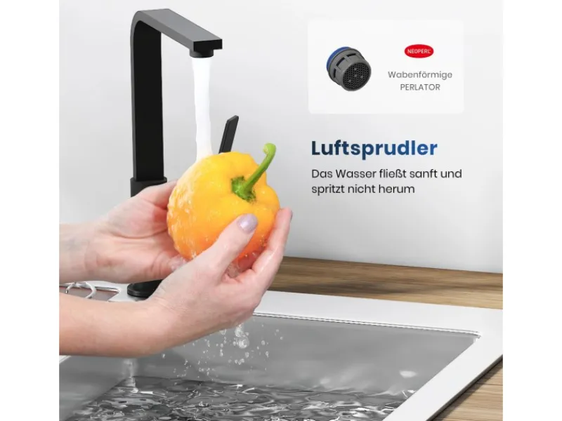 New Emke Küchenarmatur Schwarz Matt im Ultradünnen Design 30x22x10 cm Küchenarmatur Drehbar Wasserhahn