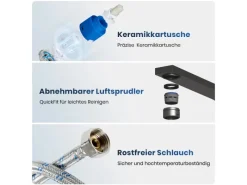 New Emke Küchenarmatur Schwarz Matt im Ultradünnen Design 30x22x10 cm Küchenarmatur Drehbar Wasserhahn