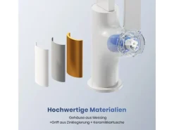 Outlet Emke Küchenarmatur Weiß Matt im Ultradünnen Design 30x22x10 cm Küchenarmatur Drehbar Wasserhahn
