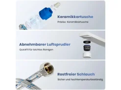 Outlet Emke Küchenarmatur Weiß Matt im Ultradünnen Design 30x22x10 cm Küchenarmatur Drehbar Wasserhahn