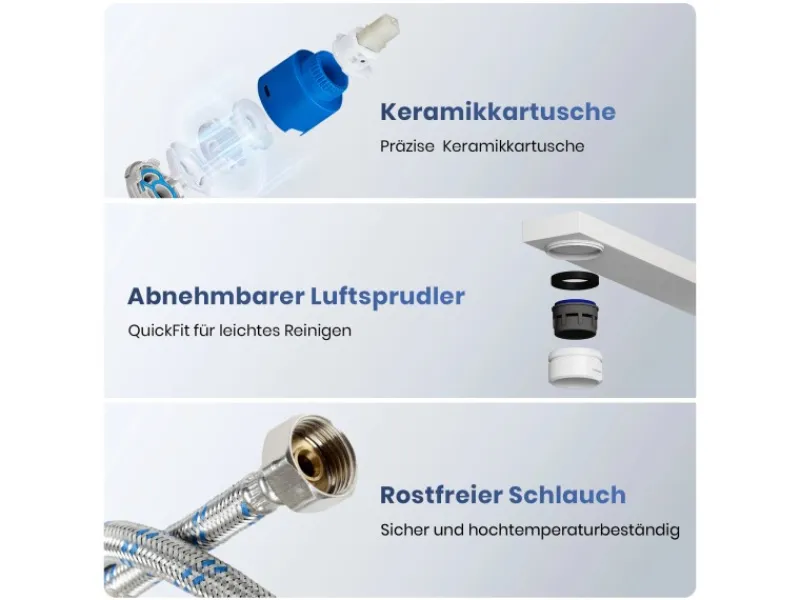 Outlet Emke Küchenarmatur Weiß Matt im Ultradünnen Design 30x22x10 cm Küchenarmatur Drehbar Wasserhahn