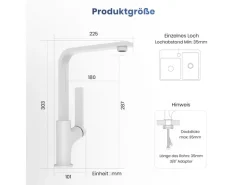 Outlet Emke Küchenarmatur Weiß Matt im Ultradünnen Design 30x22x10 cm Küchenarmatur Drehbar Wasserhahn