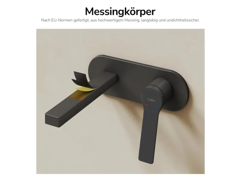 Emke Wand Waschtischarmatur Inklusive Grundkörper 288 x 210 x 70 mm Schwarz Mischbatterie für Waschbecken< Einhebelmischer