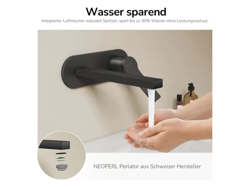 Emke Wand Waschtischarmatur Inklusive Grundkörper 288 x 210 x 70 mm Schwarz Mischbatterie für Waschbecken< Einhebelmischer