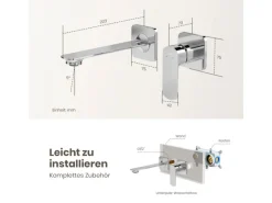 Emke Wand Waschtischarmatur Inklusive Grundkörper 233 x 127 x 110 mm Verchromt Mischbatterie für Waschbecken< Einhebelmischer