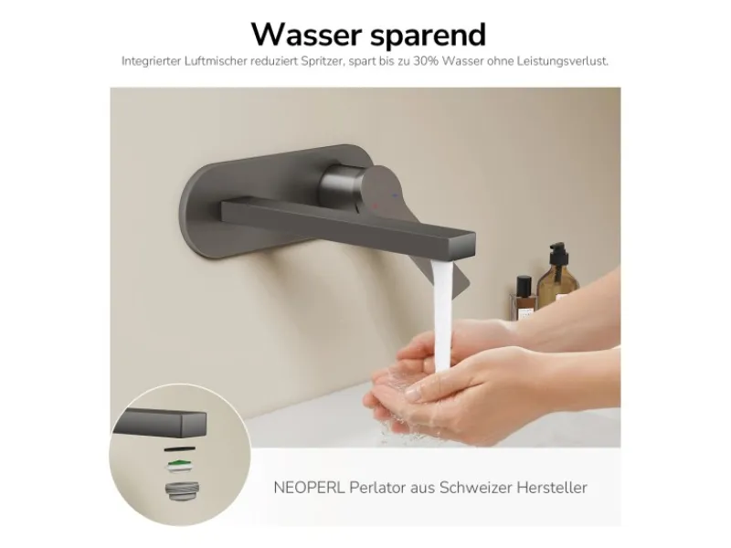 Emke Wand Waschtischarmatur Inklusive Grundkörper 288 x 210 x 70 mm Anthrazit Mischbatterie für Waschbecken< Einhebelmischer