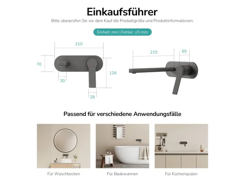 Emke Wand Waschtischarmatur Inklusive Grundkörper 288 x 210 x 70 mm Anthrazit Mischbatterie für Waschbecken< Einhebelmischer