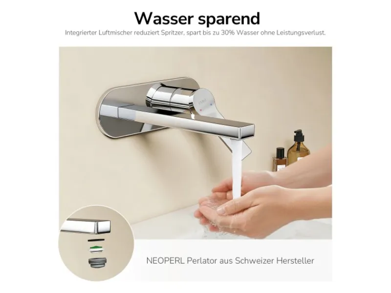 Einhebelmischer<Emke Wand Waschtischarmatur Inklusive Grundkörper 288 x 210 x 70 mm Verchromt Mischbatterie für Waschbecken