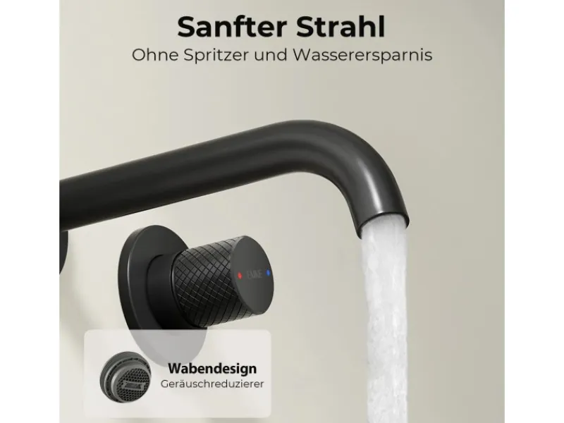 Emke Waschtischarmatur Unterputz für Wandmontage Schwarz Matt Wasserhahn Badarmatur< Einhebelmischer