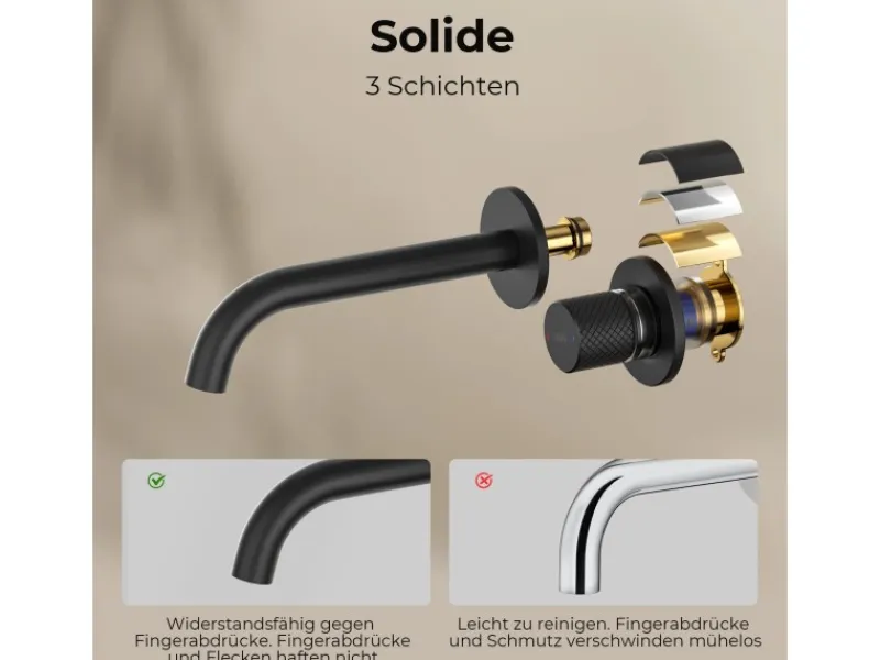 Emke Waschtischarmatur Unterputz für Wandmontage Schwarz Matt Wasserhahn Badarmatur< Einhebelmischer