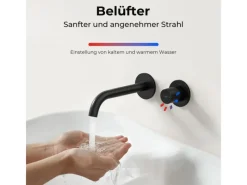 Emke Waschtischarmatur Unterputz für Wandmontage Schwarz Matt Wasserhahn Badarmatur< Einhebelmischer