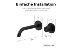 Emke Waschtischarmatur Unterputz für Wandmontage Schwarz Matt Wasserhahn Badarmatur< Einhebelmischer