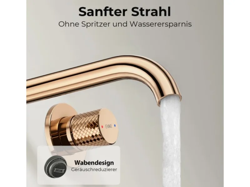 Best Emke Waschtischarmatur Unterputz für Wandmontage Rosengold Wasserhahn Badarmatur