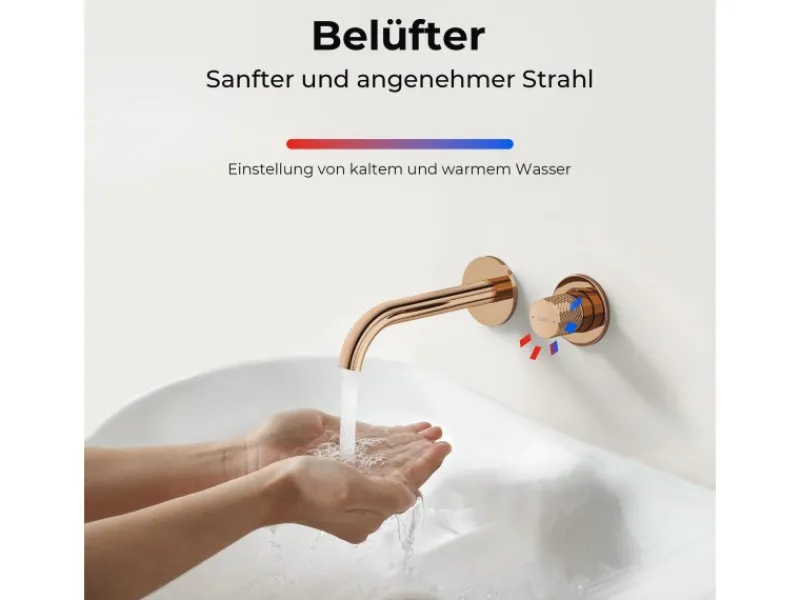 Best Emke Waschtischarmatur Unterputz für Wandmontage Rosengold Wasserhahn Badarmatur
