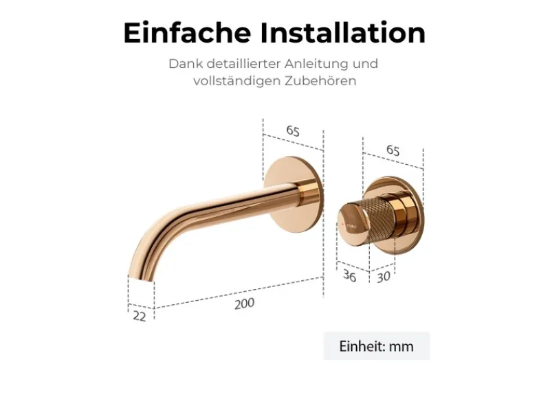 Best Emke Waschtischarmatur Unterputz für Wandmontage Rosengold Wasserhahn Badarmatur