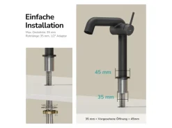 Best Emke Wasserhahn Bad 222 x 200 x 76 mm Schwarz Matt Wasserhahn Waschtischarmatur Mischbatterie